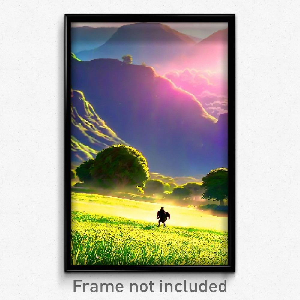 8 Bit Pixel Art Poster - Bountiful Grassland Psychedelic Video Game Print