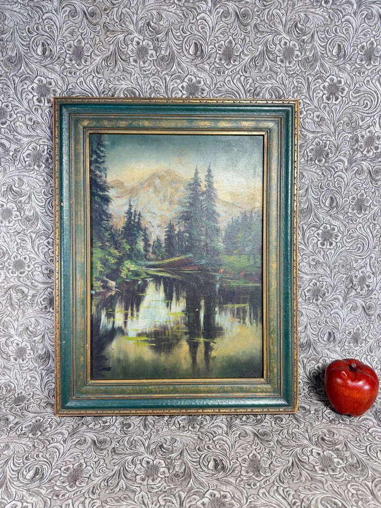 Antique 1924 Oil Painting California Northwest Mountain Landscape Signed Mathews