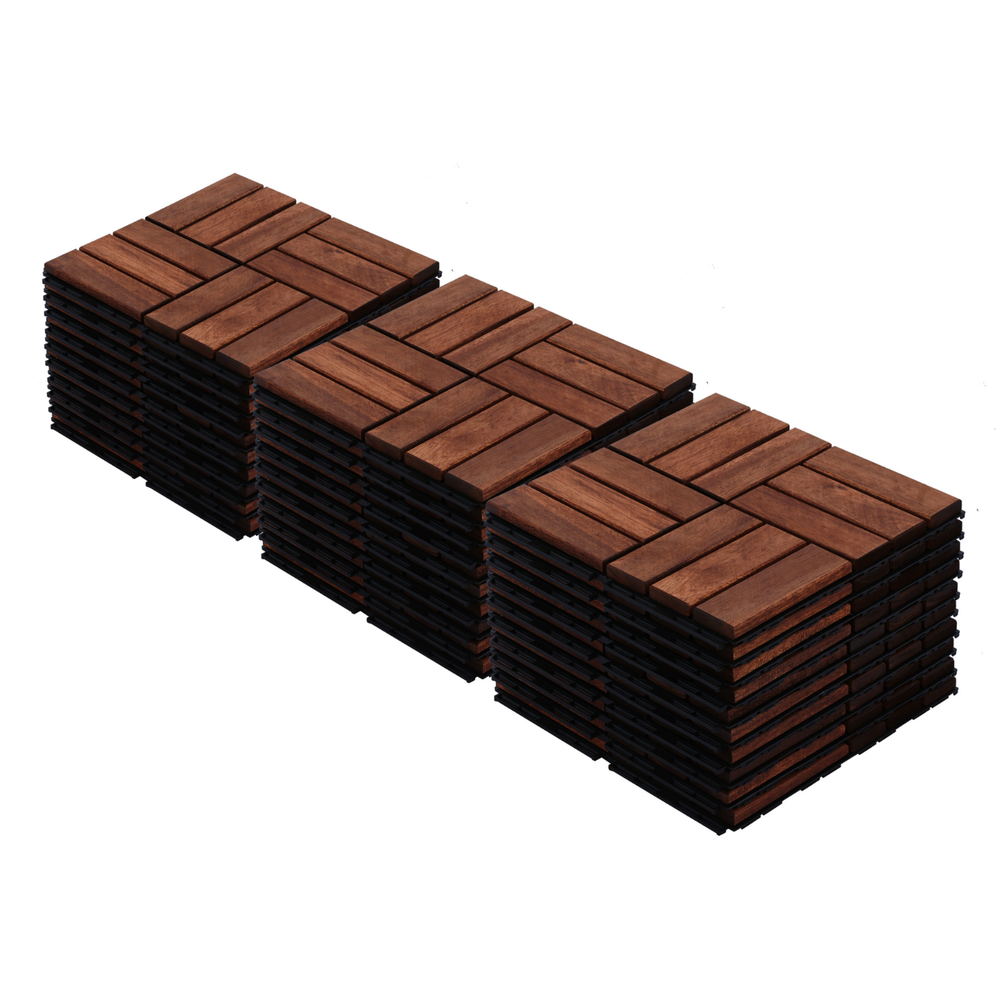 Acacia Wood Interlocking Deck Tiles Checker Pattern 30-Pack 12x12 Inch Squares-image