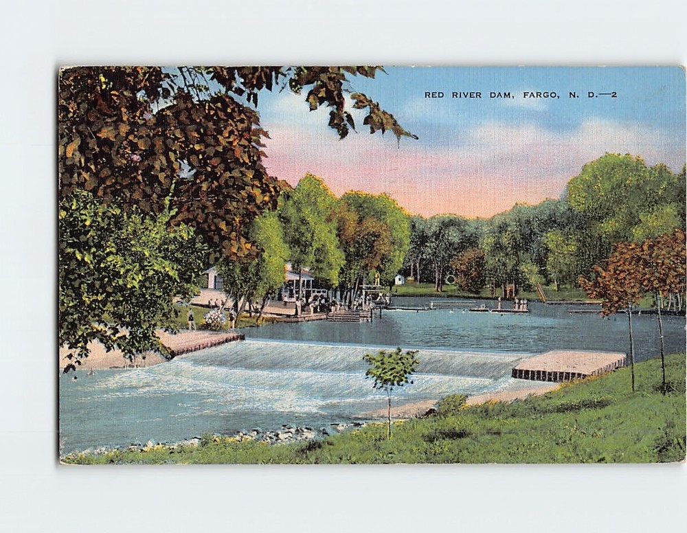 Postcard Red River Dam Fargo North Dakota