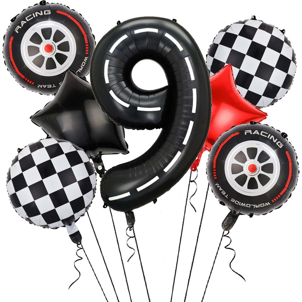 Race Car Balloons,40 Inch Racetrack Number 9 Balloon,Big Number Balloons Blac...