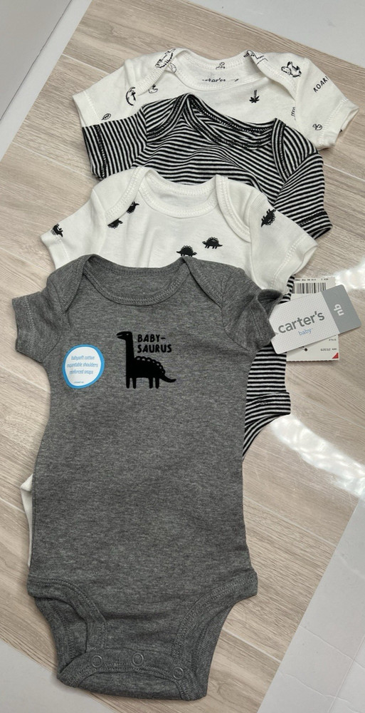 Carter's Baby One piece Short Sleeve Boys 4 pack Size Newborn Gray white NEW