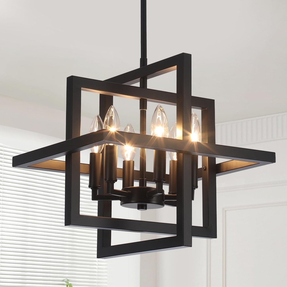 Small Black 6-Light Modern Geometric Chandelier Pendant Lighting Fixture
