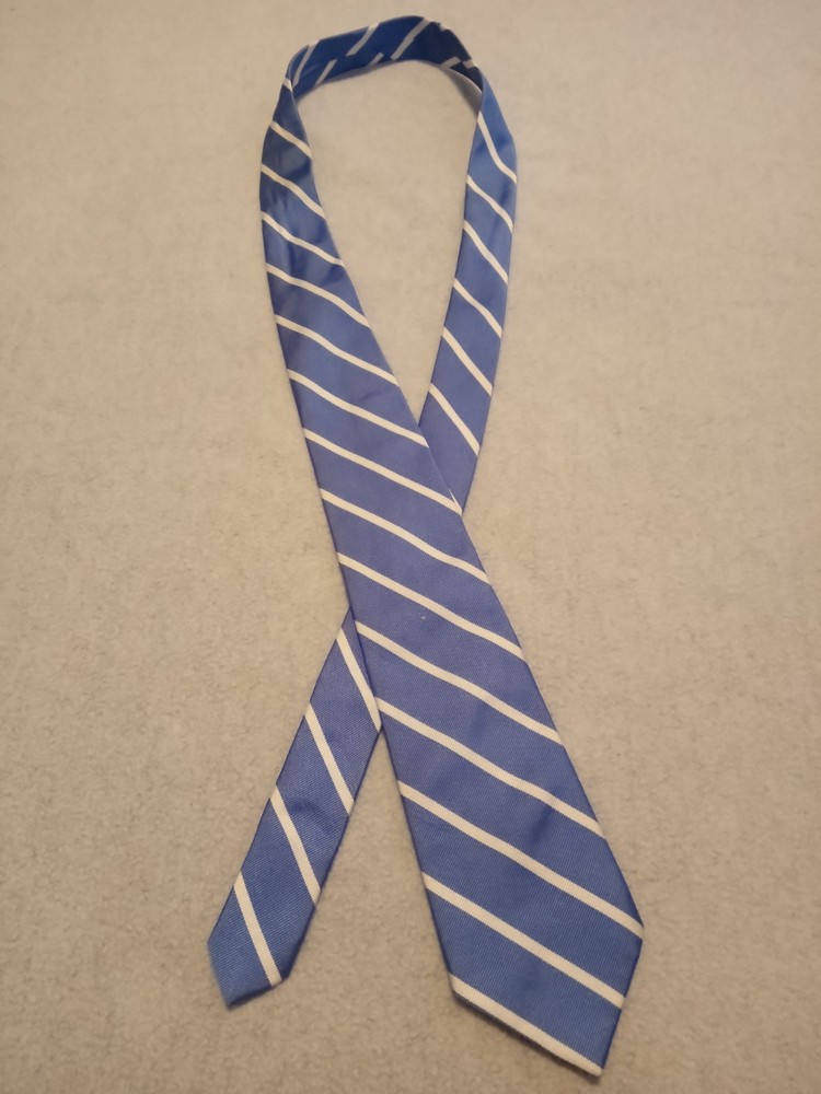 Ralph Lauren Repp Tie Blue White Striped 100% Silk Hand Finished Made in Italy