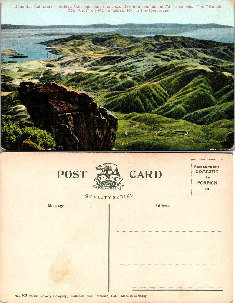 Golden Gate and Bay from Mt Tamalpais California CA Postcard