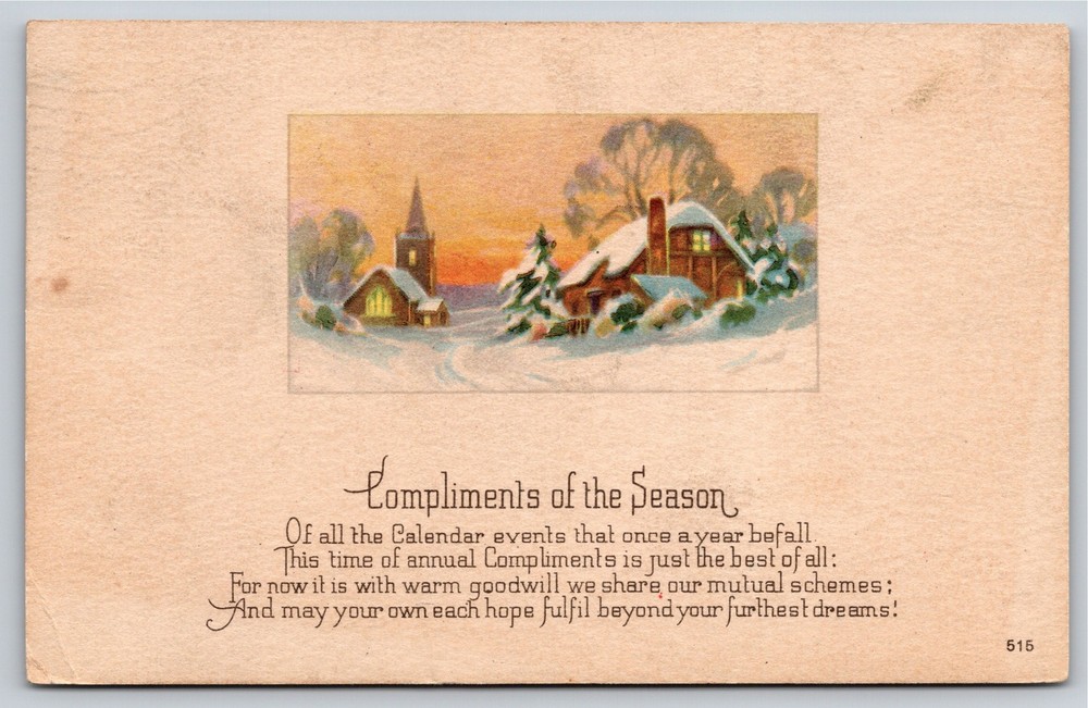 Karle~Home Church & Compliments of Season Poem~Vintage Postcard