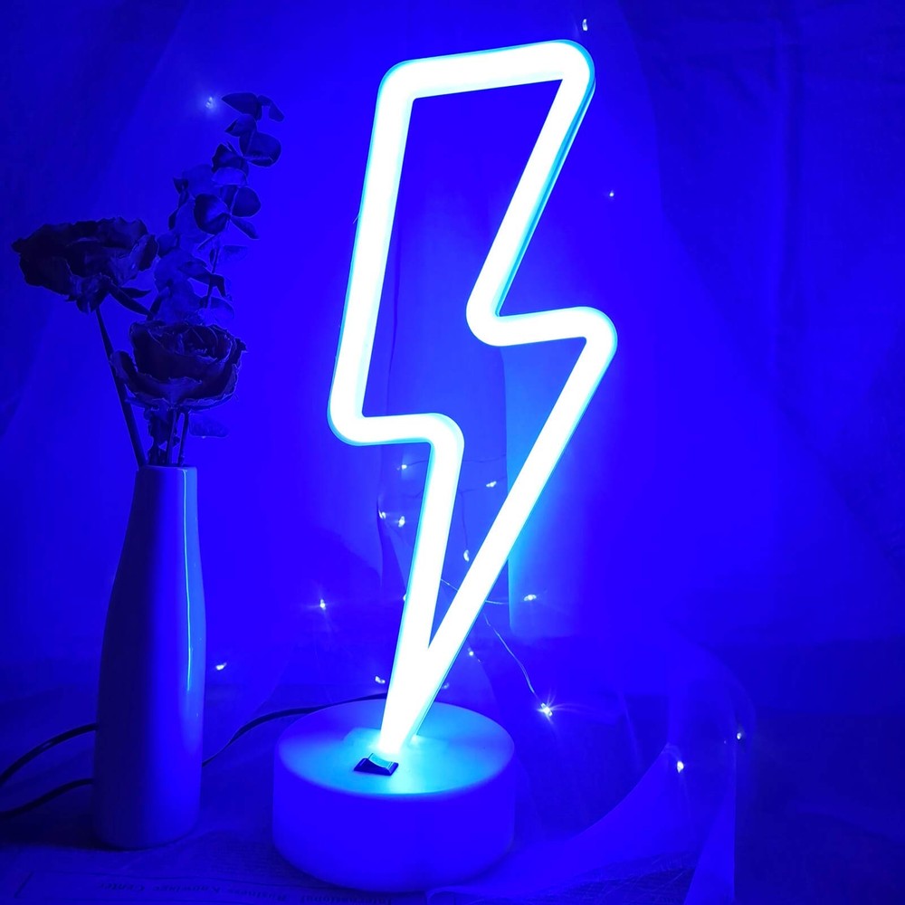 VIFULIN Lightning Bolt Neon Signs Lightning Neon Sign with Base for Bedroom L...