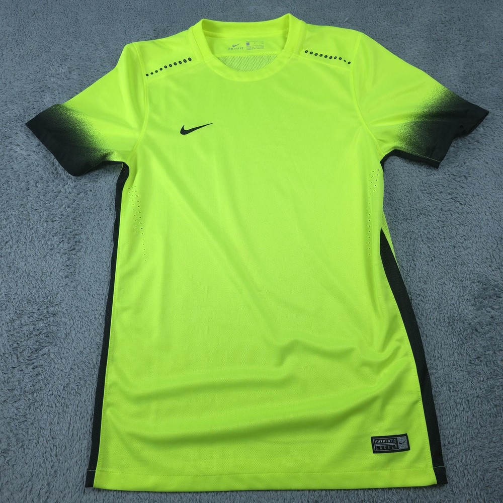 Nike Shirt Mens Small Yellow Dri-FIT Authentic Soccer Jersey Gradient Sleeves