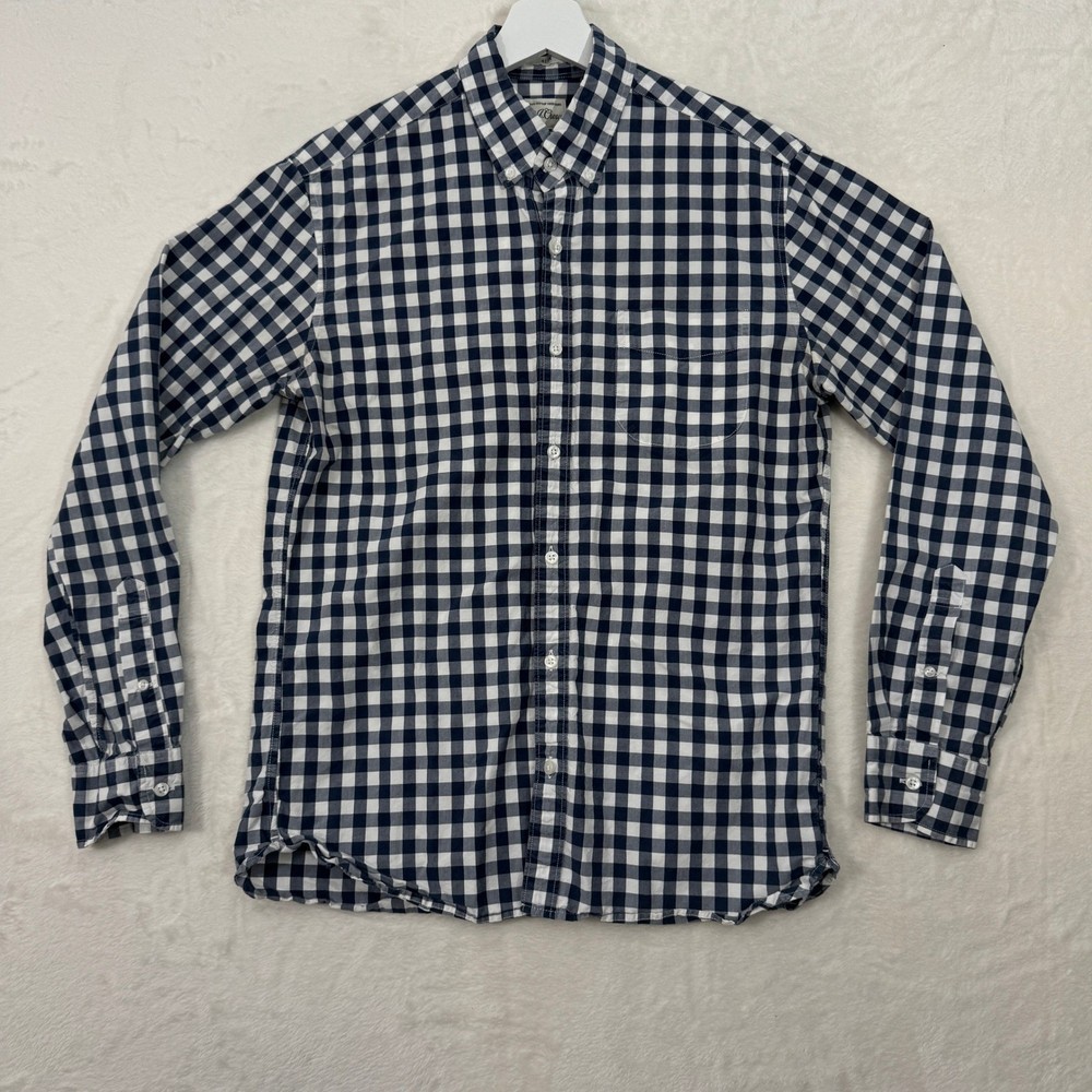 J.Crew Button Down Mens M Navy Gingham Slim Fit Cotton Long Sleeve Shirt