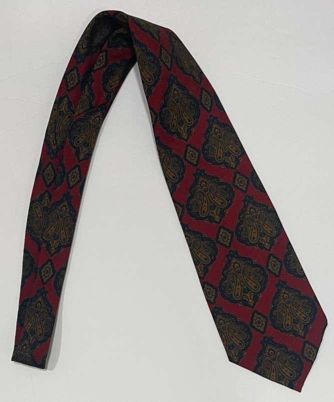 Vtg Polo Ralph Lauren 100% Silk Tie Burgundy Navy Green Gold Paisley Hand Made