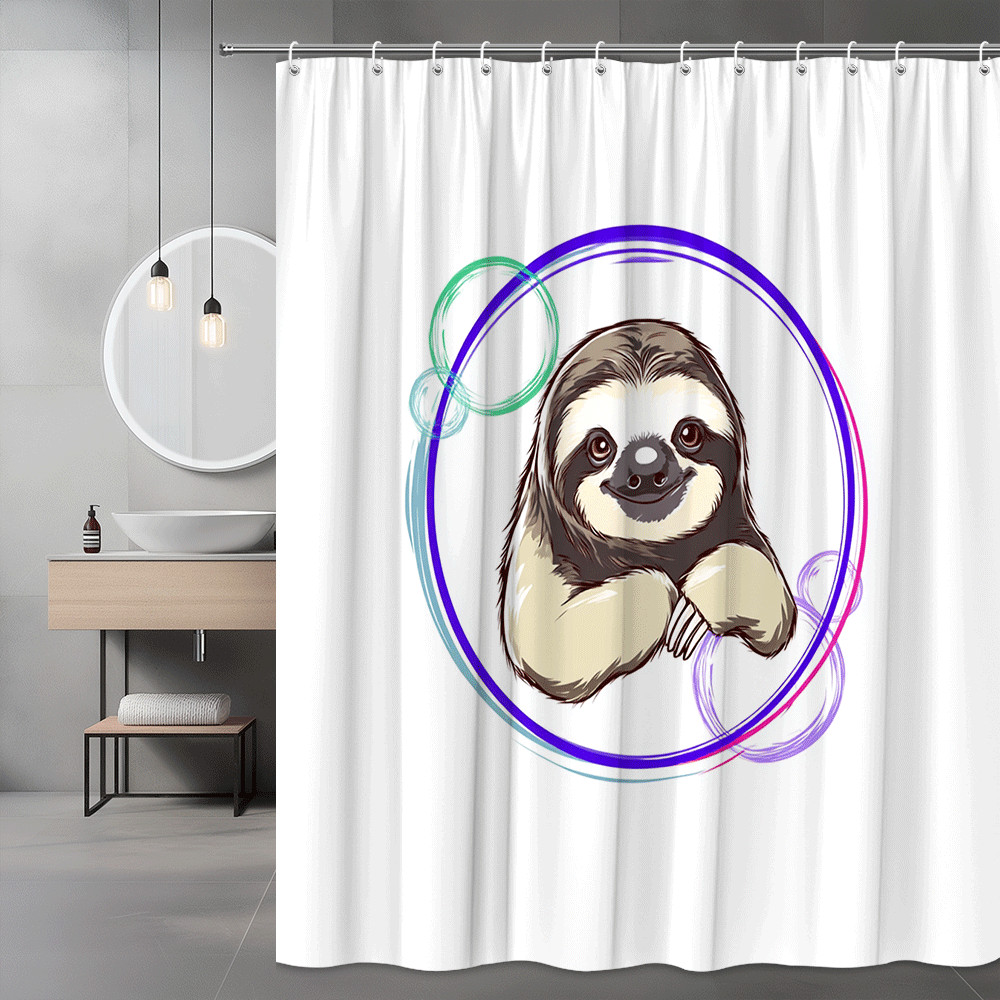 Sloth Shower Curtain Cute Cartoon Animal Circle Design