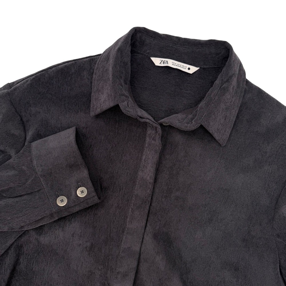 Zara Corduroy Shacket Shirt Jacket Oversized Charcoal Gray Women's Medium