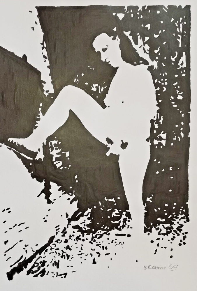 Unique nude erotic painting woman acrylic on paper approx. 21x30cm original