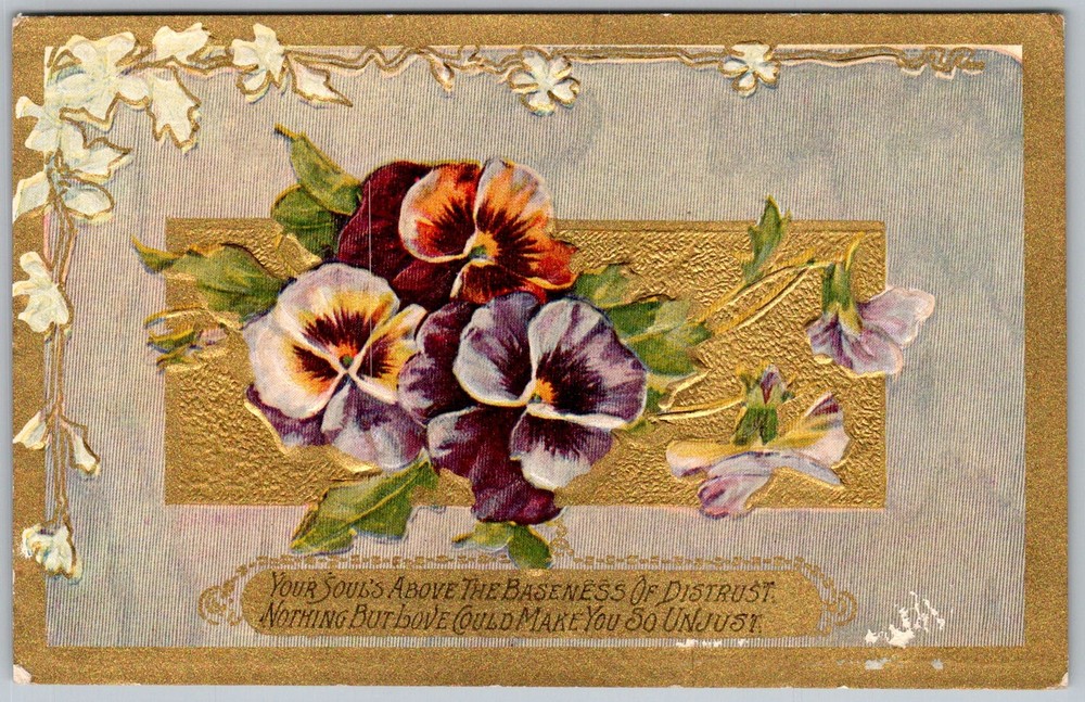 Antique Postcard Gold Embossed Pansies 1910s