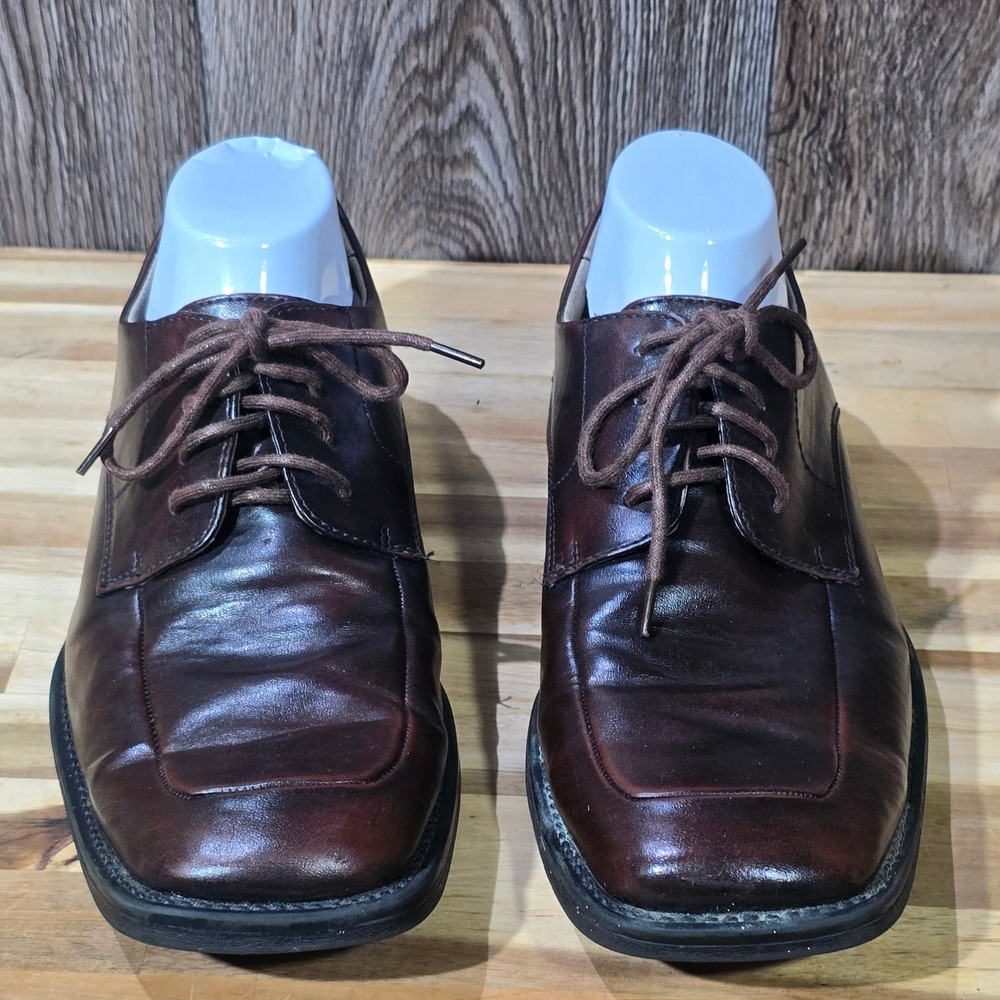 Borelli Martin Men's Dress Shoes 9.5 Brown Leather Square Toe Oxford Derby