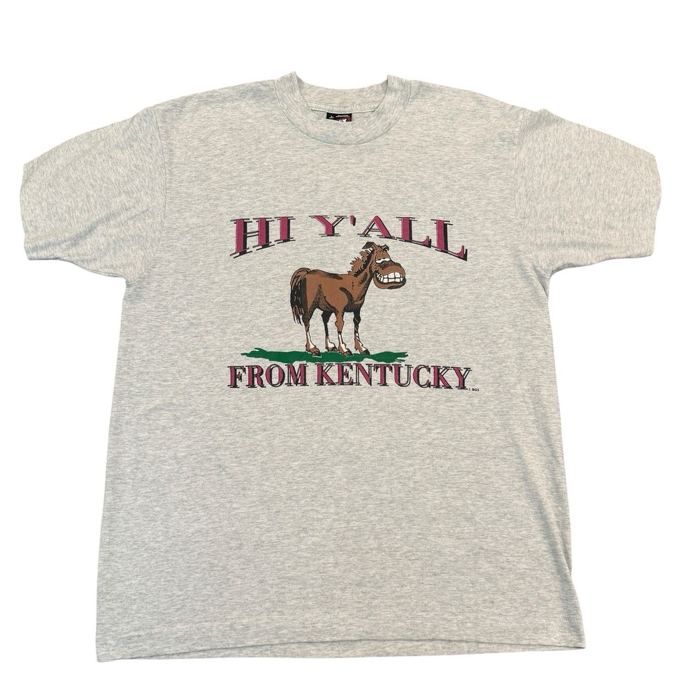 Vintage Single Stitch Hi Yall From Kentucky T-Shirt Large Heather Grey 90s