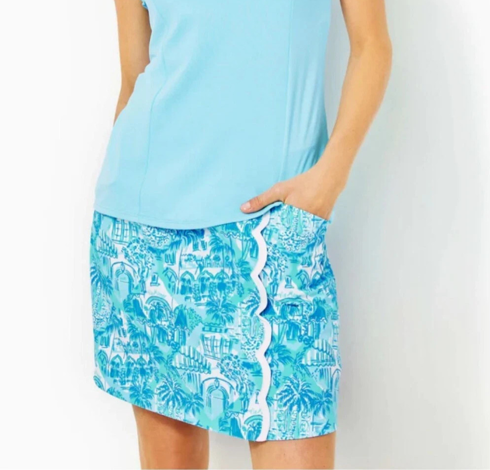 LILLY PULITZER Luxletic Monica Scallop Skort Amalfi Blue Sz 16 Via Miner Print