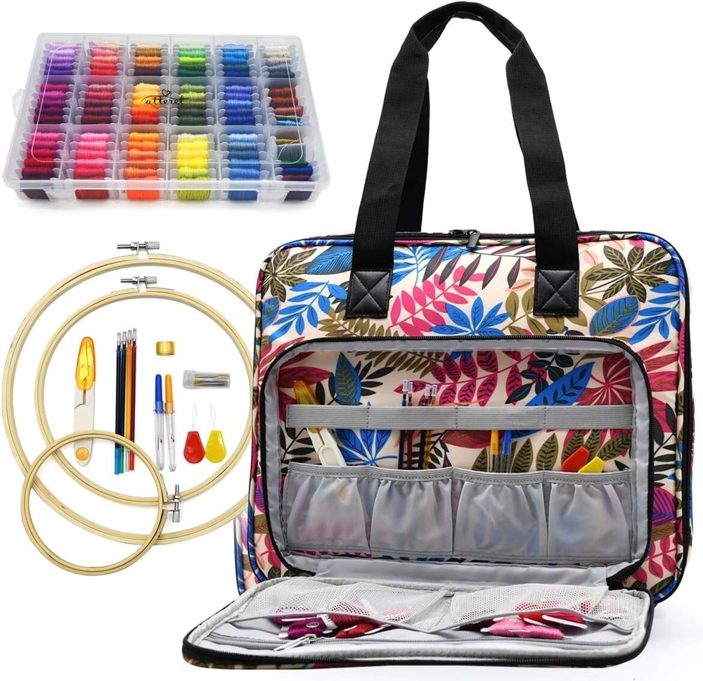 99 DMC Threads & Tools: Premium Embroidery Starter Kit in Floral Organizer Bag