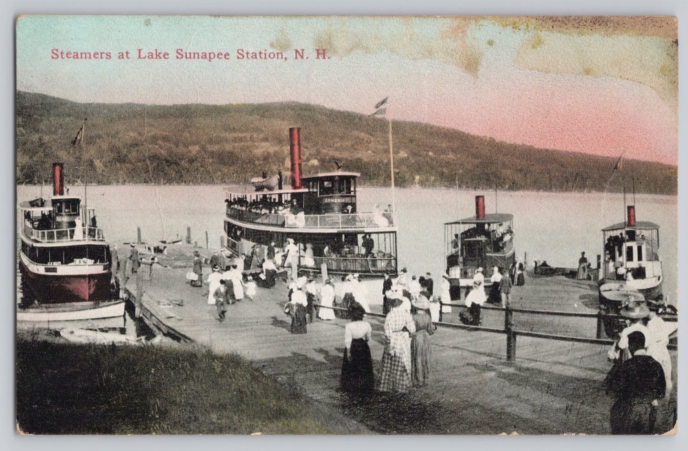 Steamers at Lake Sunapee Station New Hampshire NH c1910 Antique Postcard