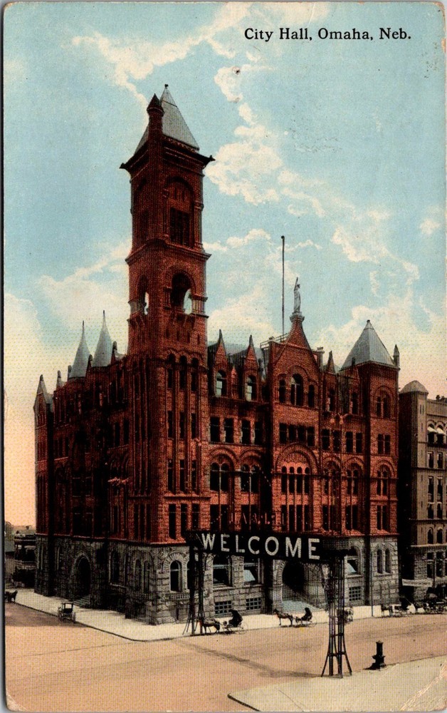 Vintage Postcard City Hall Omaha Nebraska Welcome Sign Art Deco