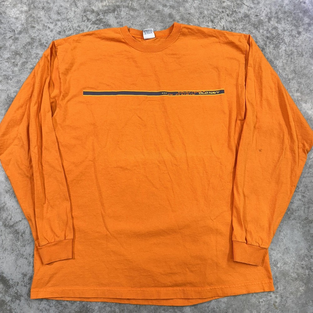 Vintage Old Navy Shirt Mens XL Orange Long Sleeve 90s Made In USA Graphic Logo