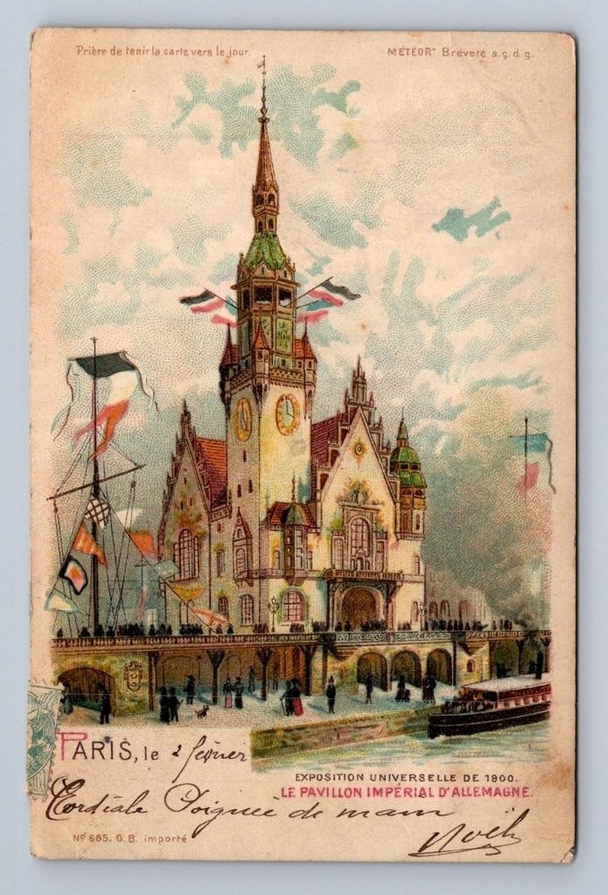 Paris France Exposition Germany Pavilion Ship Hold To Light Htl Postcard 1900