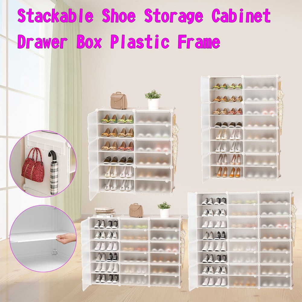 24-48 Pair Stackable Shoe Storage Cabinet Drawer Box Plastic Frame F1 APP L3 APP