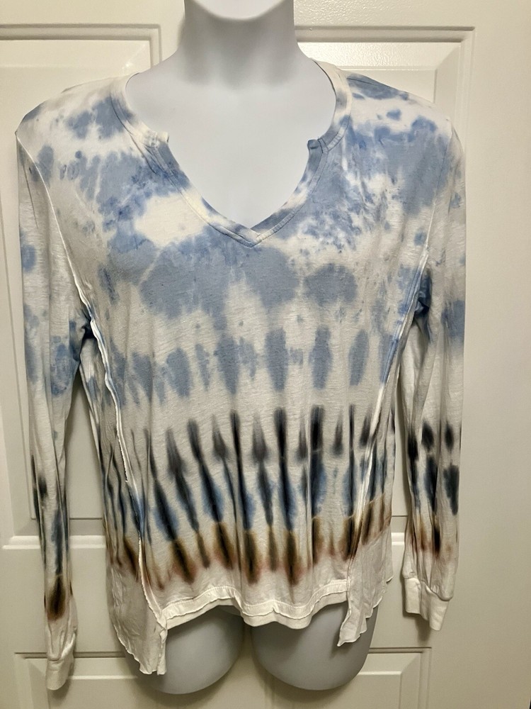 Young Fabulous & Broke Womens Medium Tie Dye Top V Neck Long Sleeve Shirt Blouse