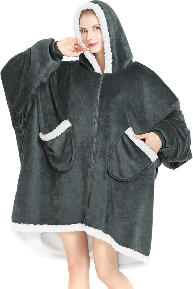 Oversized Wearable Blanket Sherpa Fleece Blanket Hoodie Comfortable Soft Warm Th