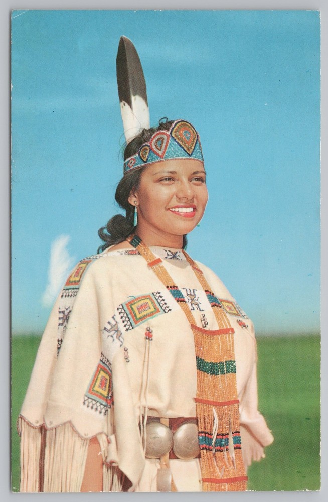 Native Americana Indian~Maiden in Traditional Dress~Vintage Postcard
