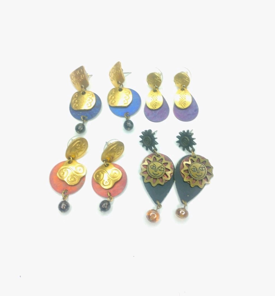 Vintage Signed Newpro Lot of Dangle Earrings 4 Pairs