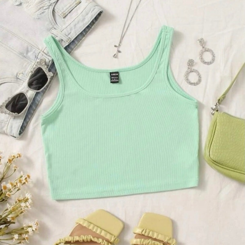 NWOT Shein Mint Green Ribbed Scoop Neck Cropped Tank Top Women’s Size Small