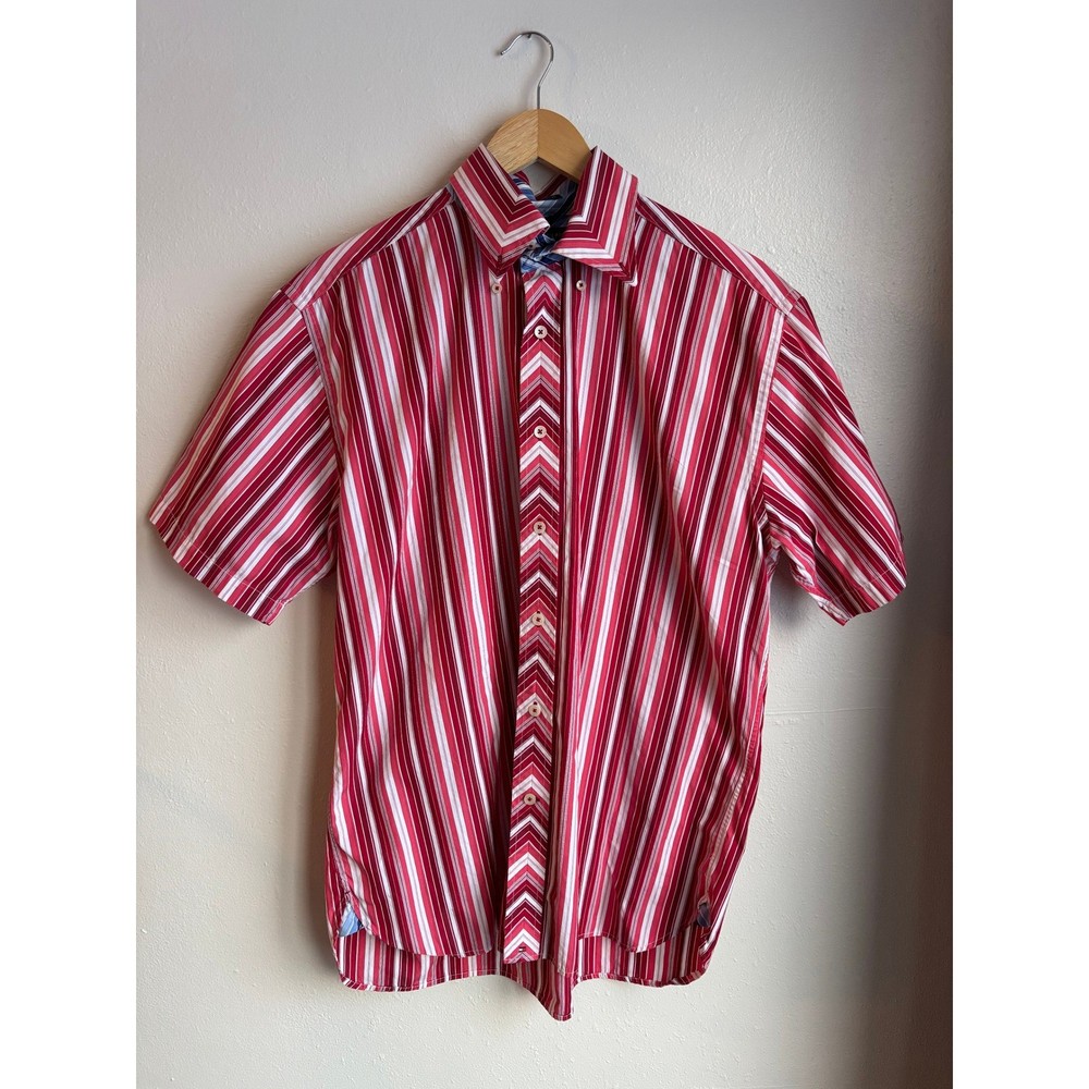 Tommy Hilfiger Mens Short Sleeve Button Up Shirt Red White Stripe Size Medium