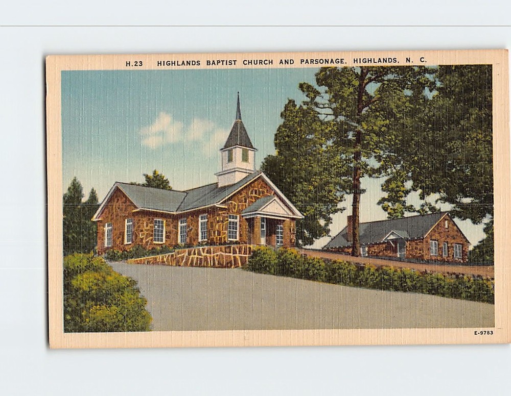 Postcard Highlands Baptist Church & Parsonage Highlands North Carolina USA