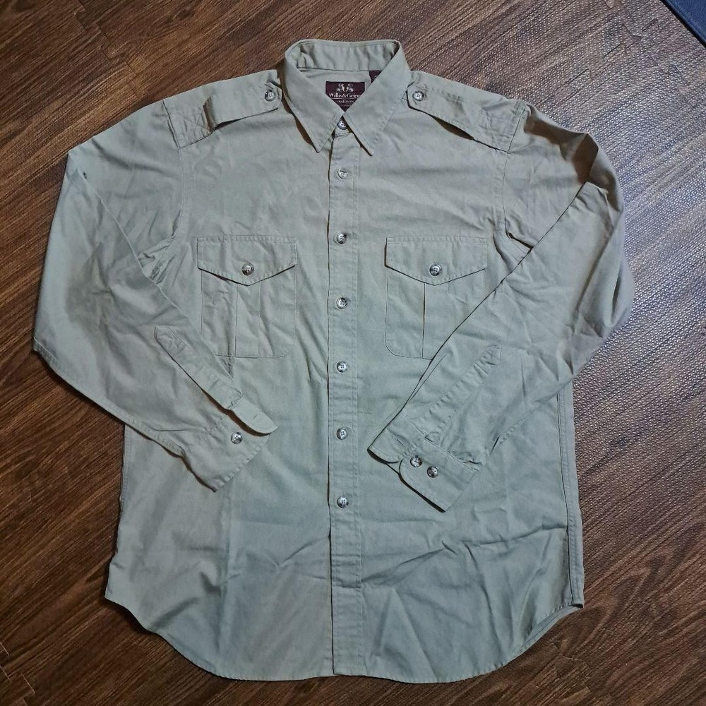1980s Willis & Geiger Safari Shirt Beige L Made in USA Rare Vintage