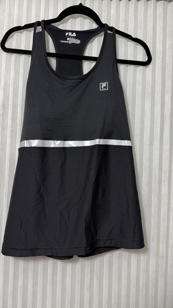 Fila Womens Racerback Athletic Tank Top Black Medium  Layered Built In Bra