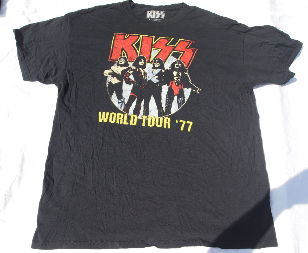Kiss World Tour 77 Retro Graphic T-shirt Men XL Black Short Sleeve