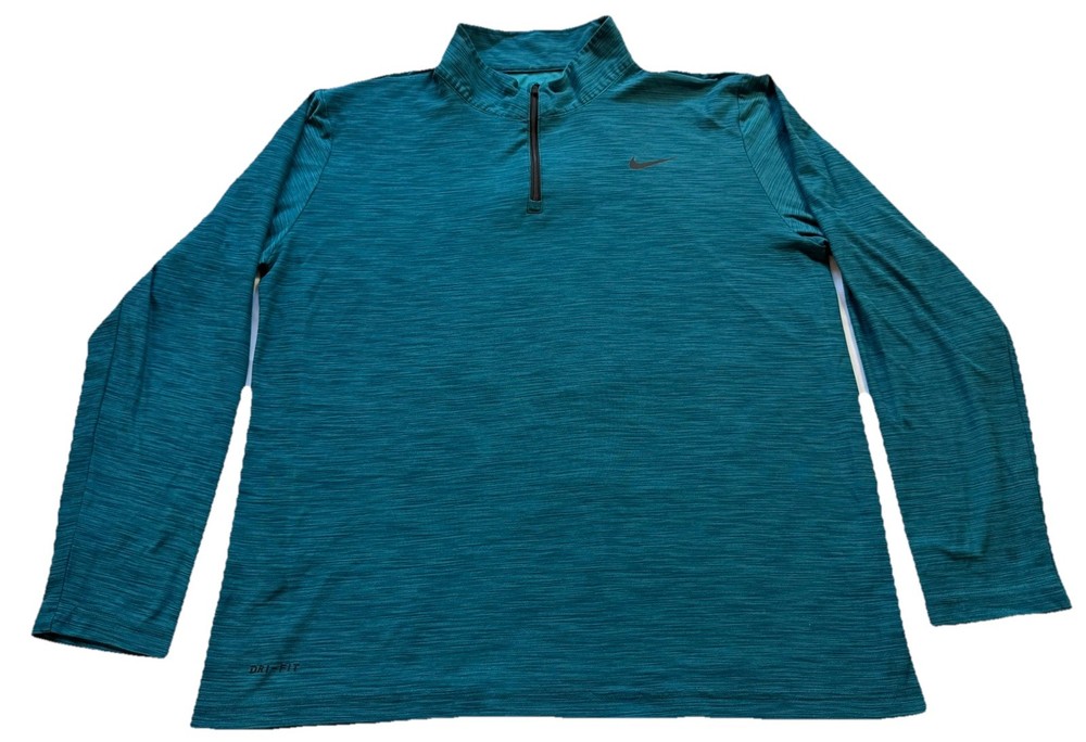 Nike Long Sleeve Quarter Zip Pullover Dri-fit Mens Large Teal Blue