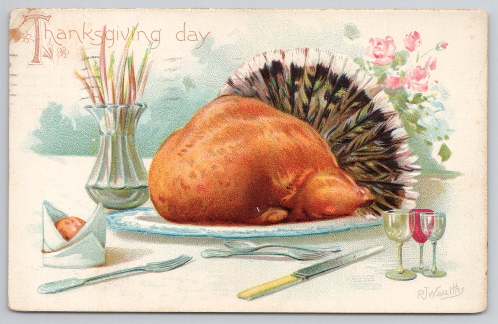 Vintage Thanksgiving Day Turkey Dinner Postcard R.J. Wealthy Tuck's 1909