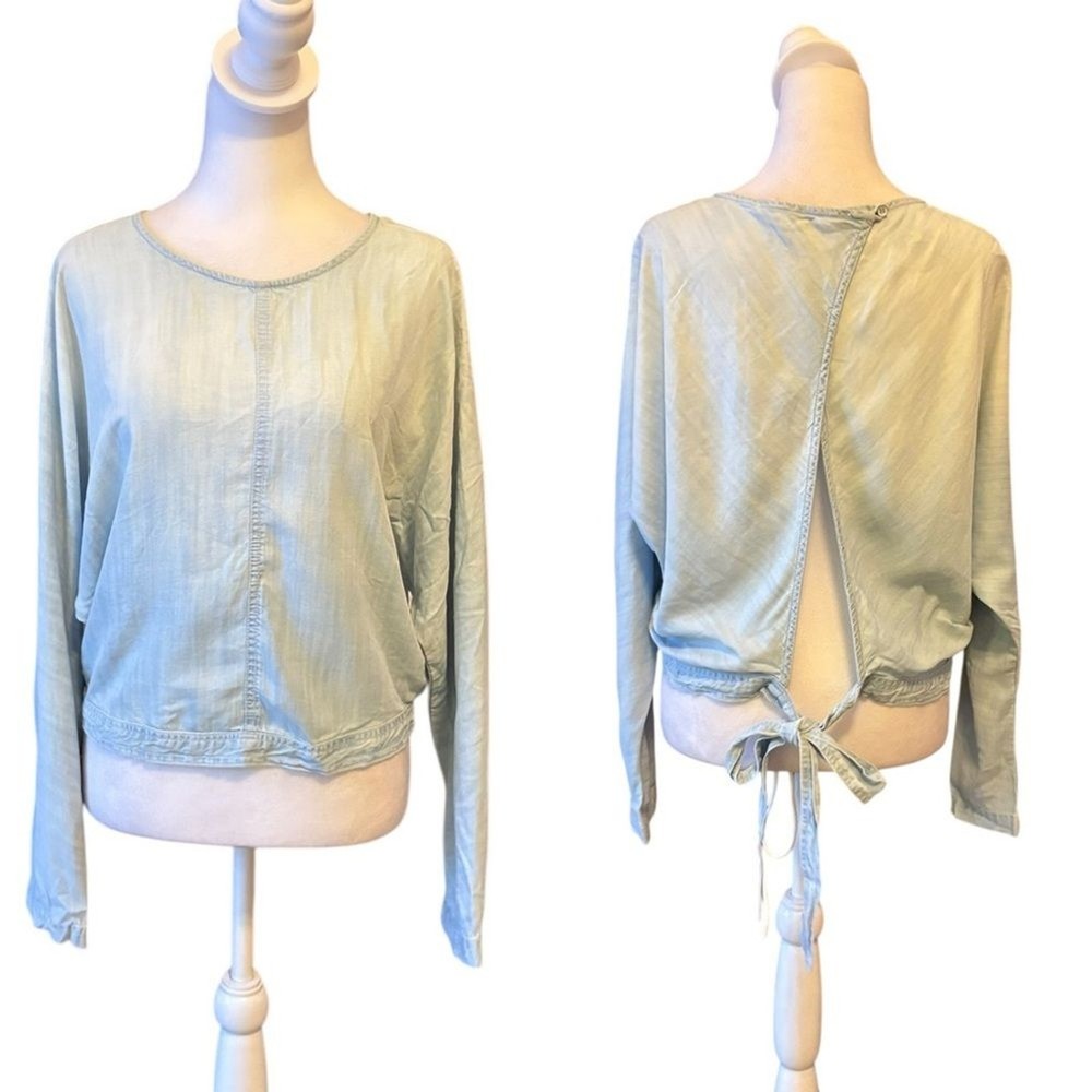 Cloth and Stone Anthropologie Light Blue Tie Back Long Sleeve Top Womens Large