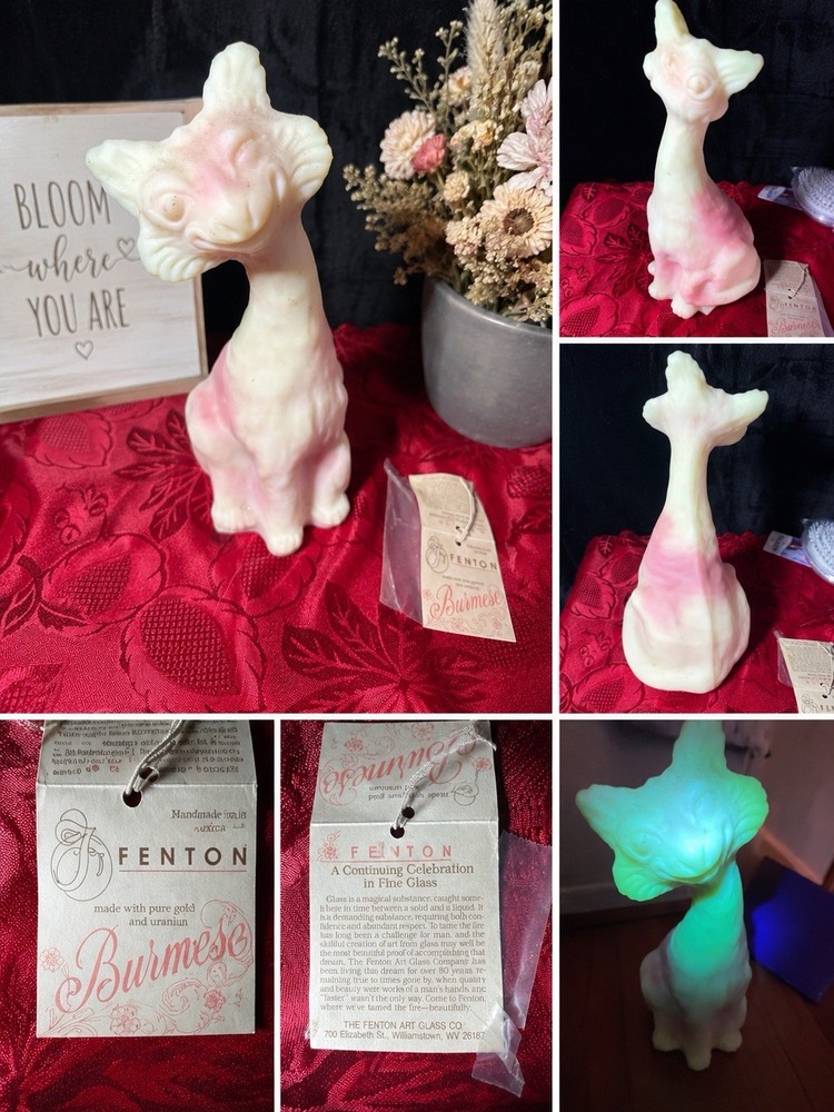 Fenton Burmese Glass Giraffe Figurine Pink White Handmade pure gold and uranium.