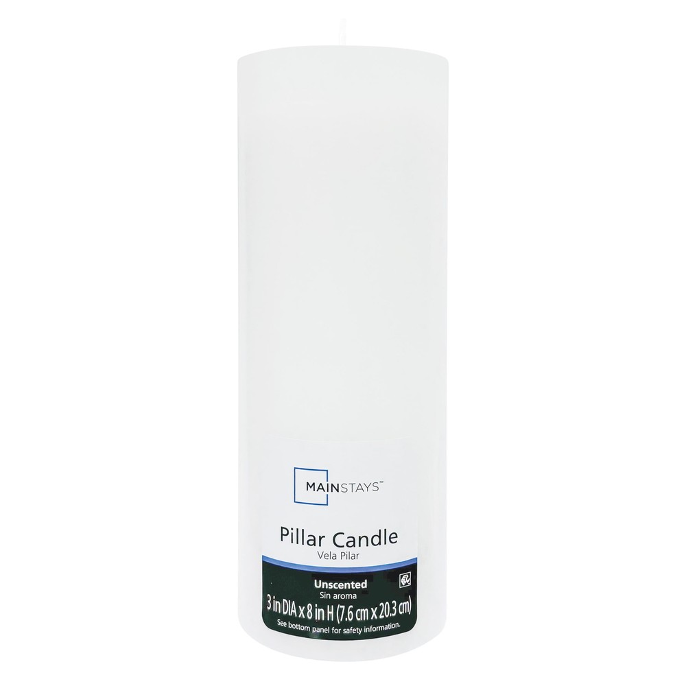 Mainstays White Unscented 3x8 Inch Pillar Candle