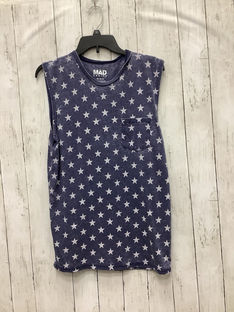 Mad Engine Men's Medium Blue Star Print Pocket Muscle Tank Top Shirt