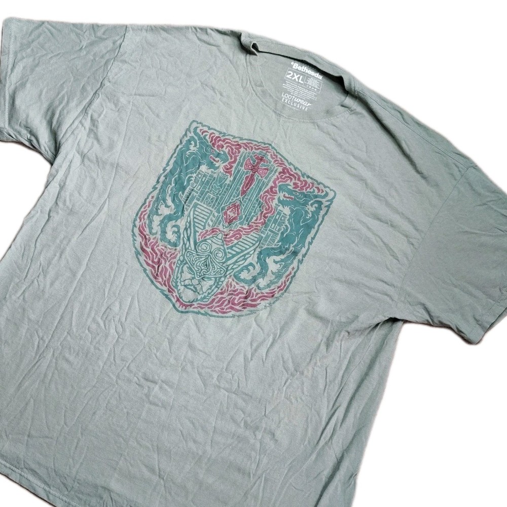 Bethesda The Elder Scrolls T-Shirt Mens 2XL Green LootWear Graphic Tee
