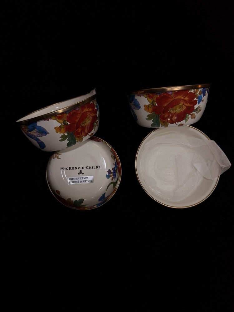 Brand New McKenzie Childs Floral Bowls Set Vibrant Unused Perfect for Collectors
