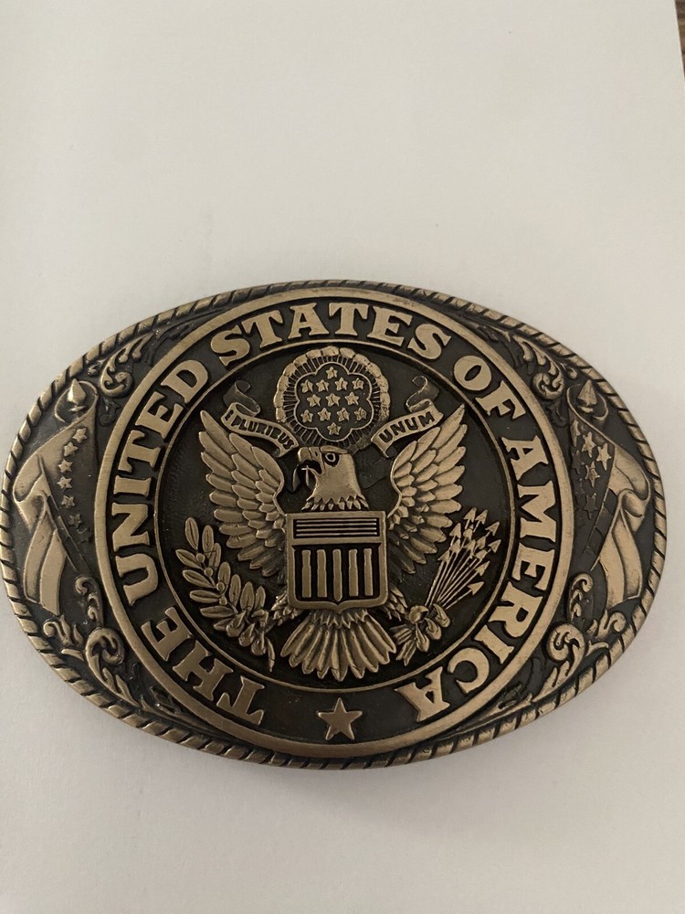 Vintage 1980's Tony Lama United States of America Brass Belt Buckle