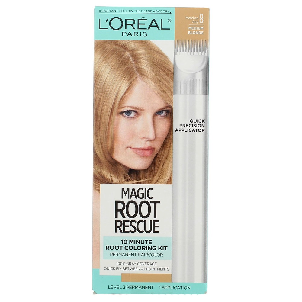 3 Pack L'Oreal Paris Magic Root Rescue Permanent Hair Color, Medium Blonde 8