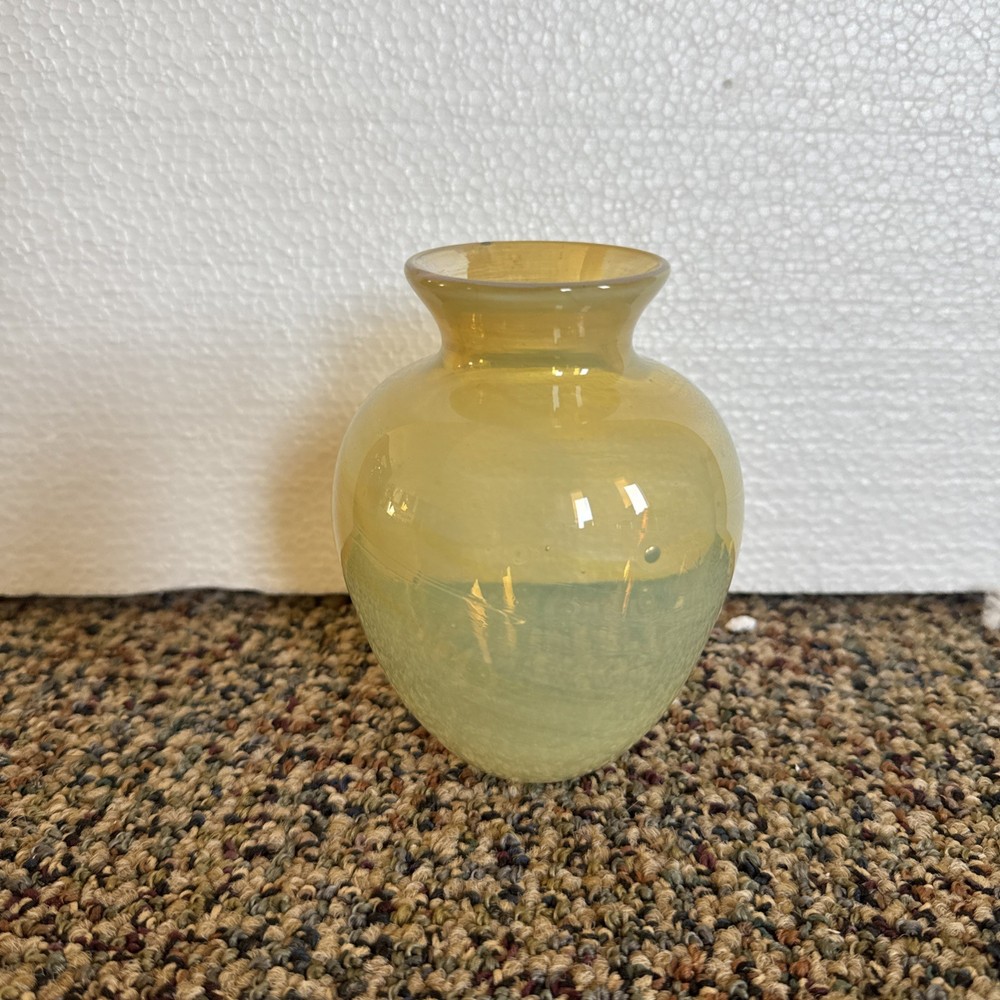 Yellow See Through Glass Vase Hand Blown Art Decor