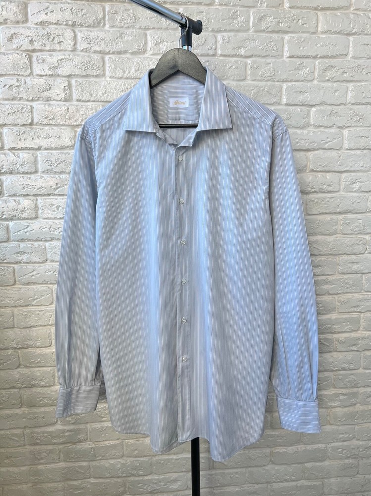 Brioni Gray Striped Casual Cotton Button Up Shirt Men's Size 43 / 17