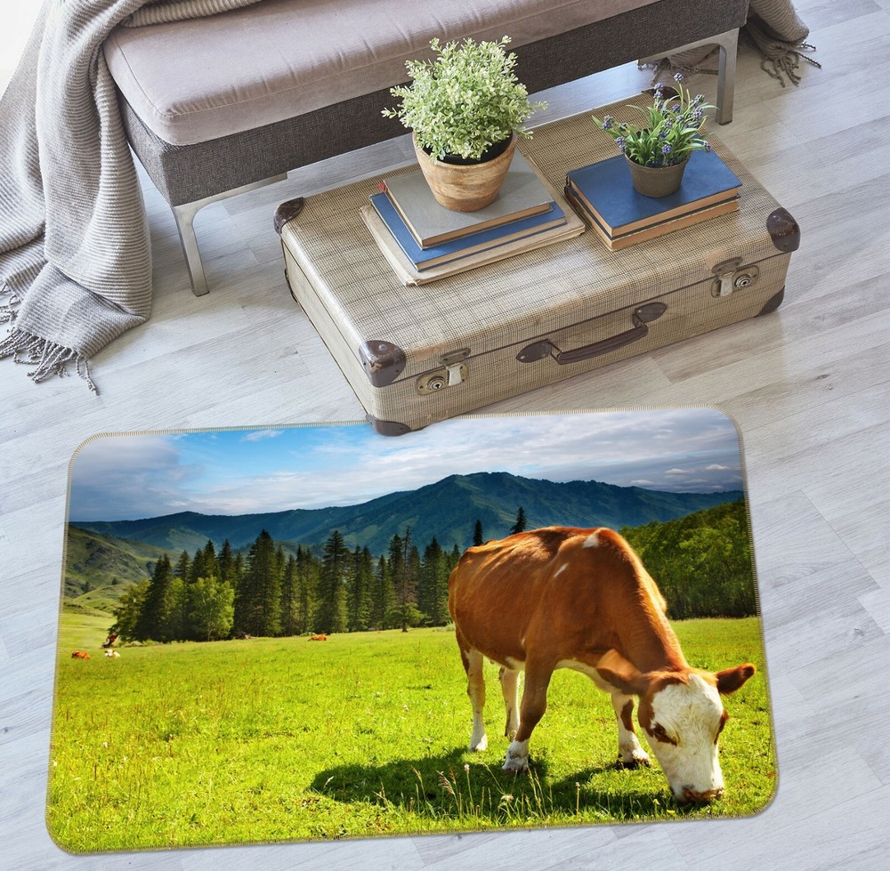 3D Mountain Meadow Cow O3154 Animal Non Slip Rug Mat Elegant Photo Carpet Fay
